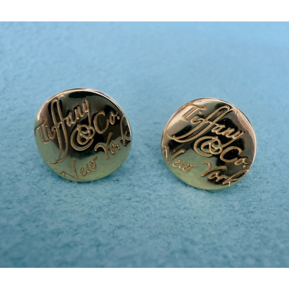 Tiffany & Co. Notes Round Stud Earrings 18k 750 Yellow Gold 9mm
